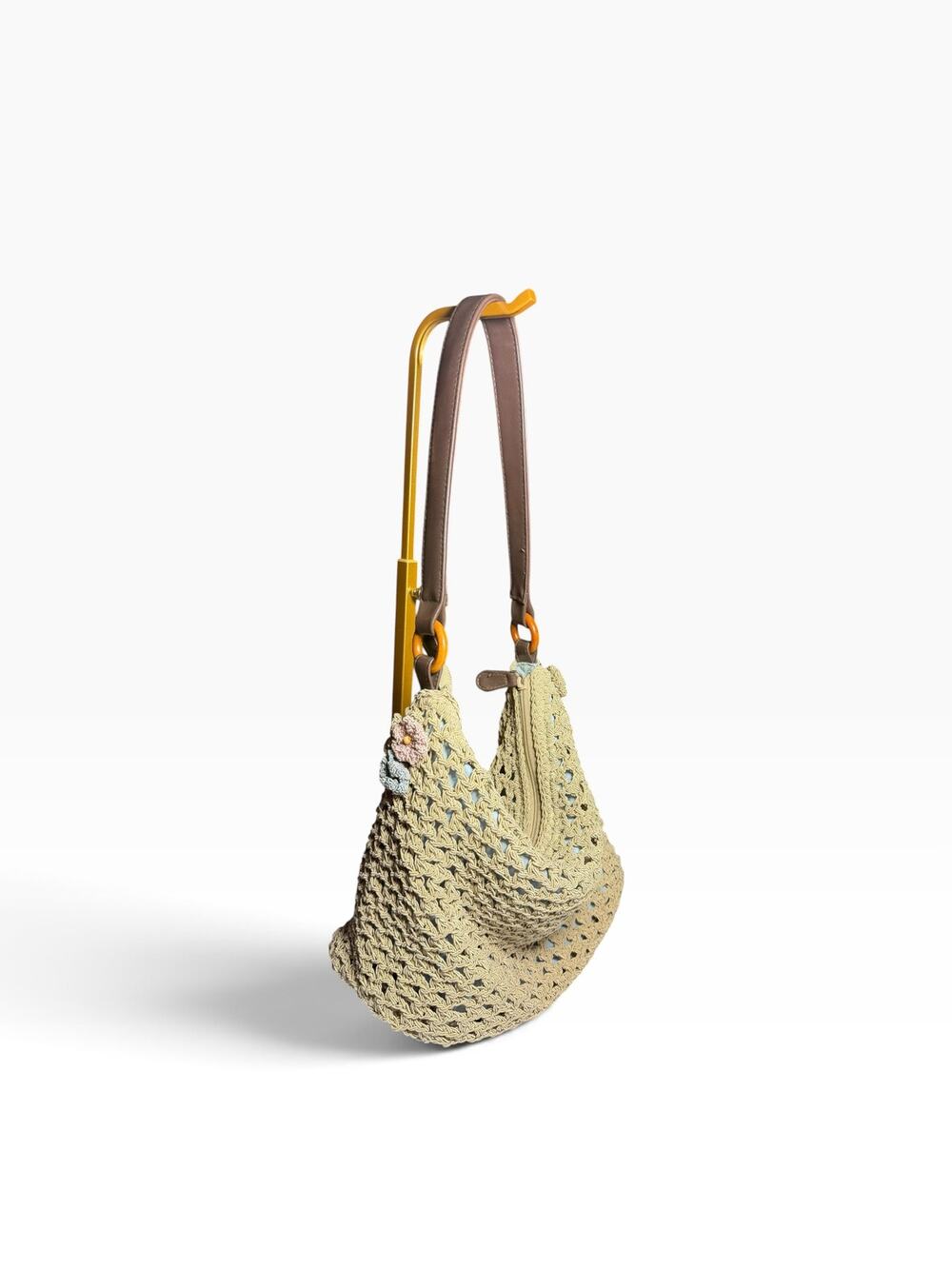 Sonoma Y2K Boho Crochet Hobo Bag Cream Tan Woven Shoulder Purse